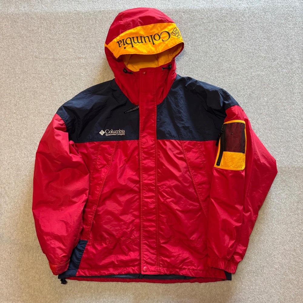 Vintage Columbia Mens Colorblock  Hooded Parka Ski Jacket Red Navy Large L